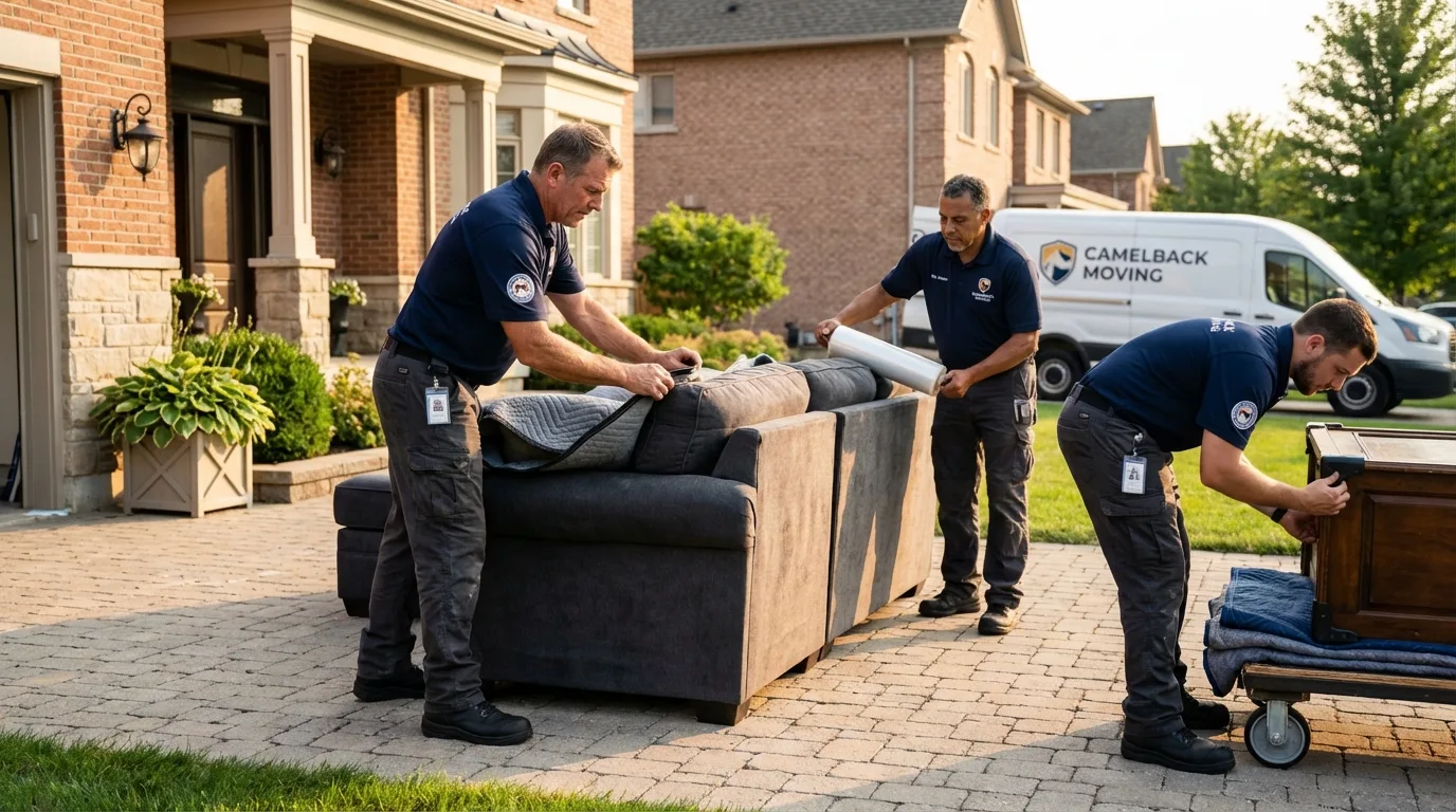 Large estate moving crew wrapping furniture in Edison, NJ